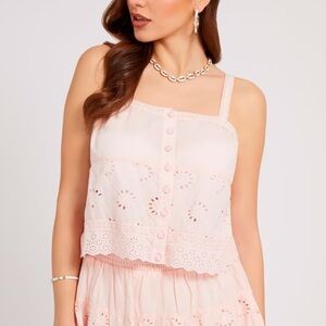 Guess Eyelet Detail Top Pink size M NWT